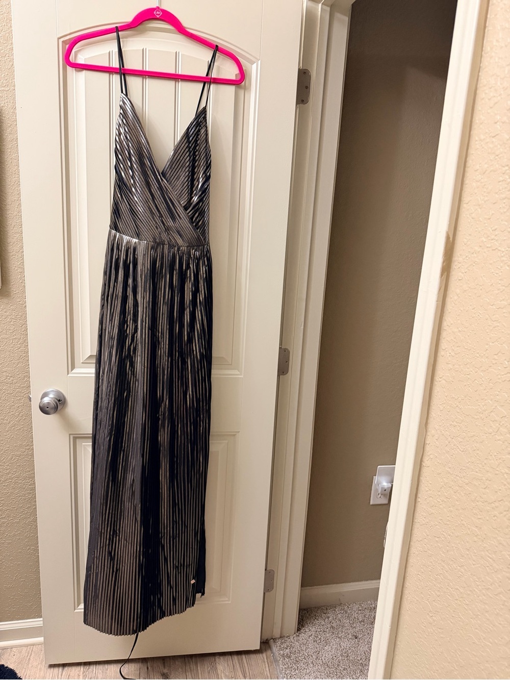 Galina Black and Silver Pleated Spaghetti-Strap Maxi Dress